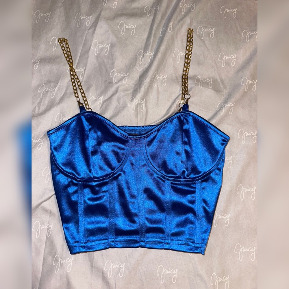Shein blue top with gold chain straps